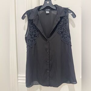 Aqua Black Sheer Sleeveless Top with floral lace